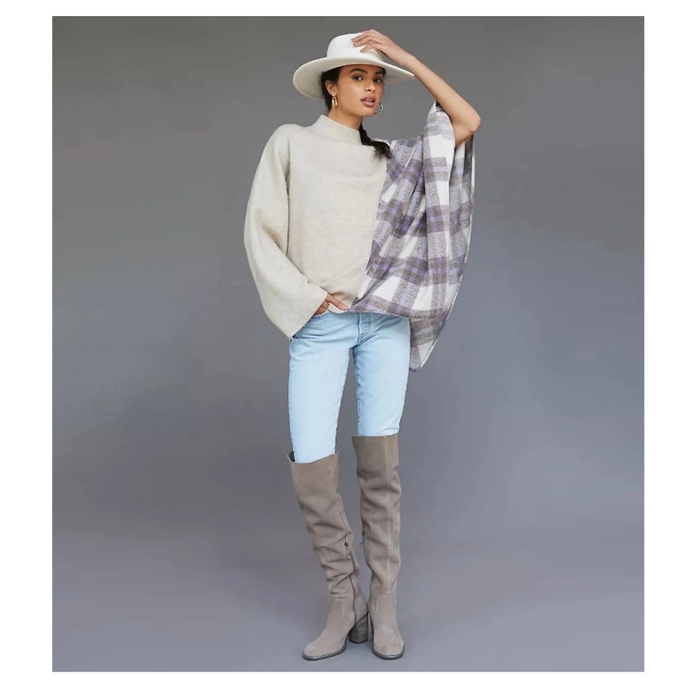 Anthropologie Cream and Gray Poncho Sweater